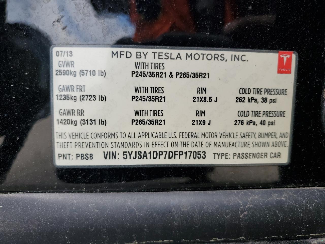 5YJSA1DP7DFP17053 2013 Tesla Model S