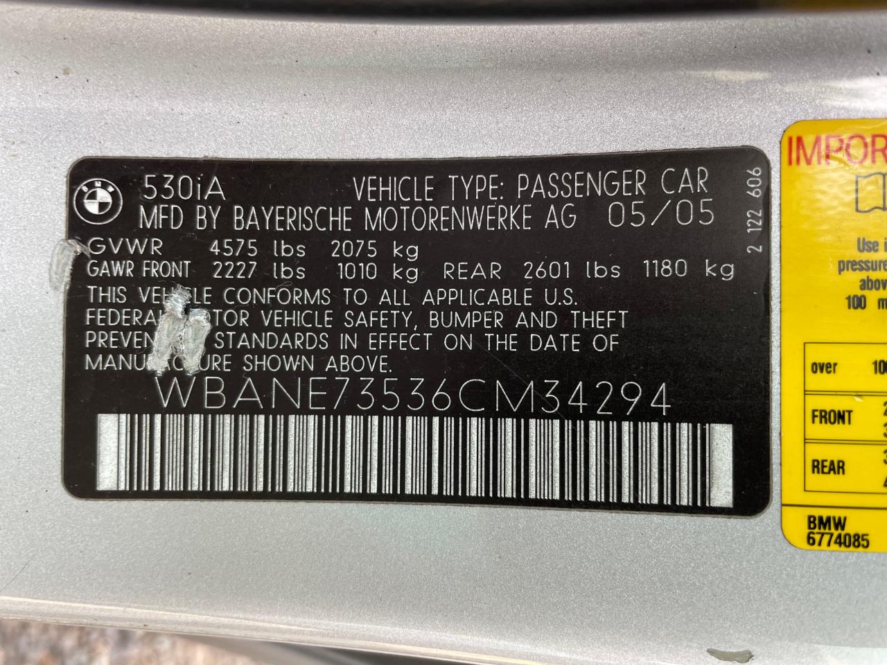 WBANE73536CM34294 2006 BMW 530 I