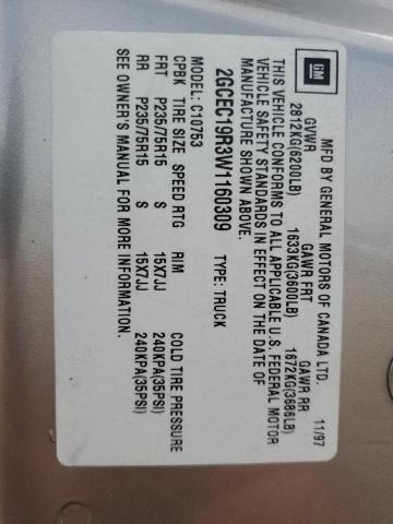 1998 Chevrolet Gmt-400 C1500 VIN: 2GCEC19R3W1160309 Lot: 60913384