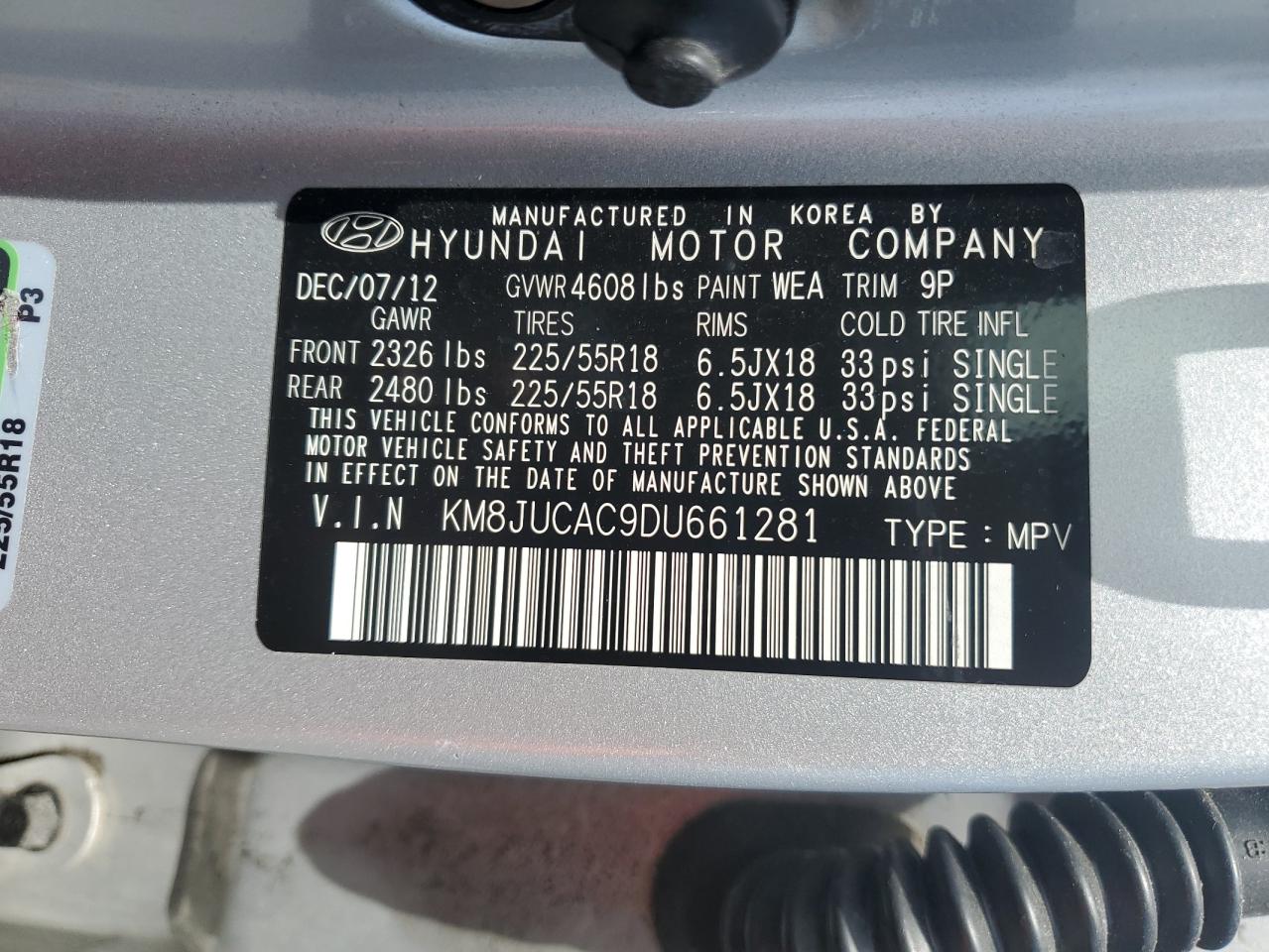 KM8JUCAC9DU661281 2013 Hyundai Tucson Gls