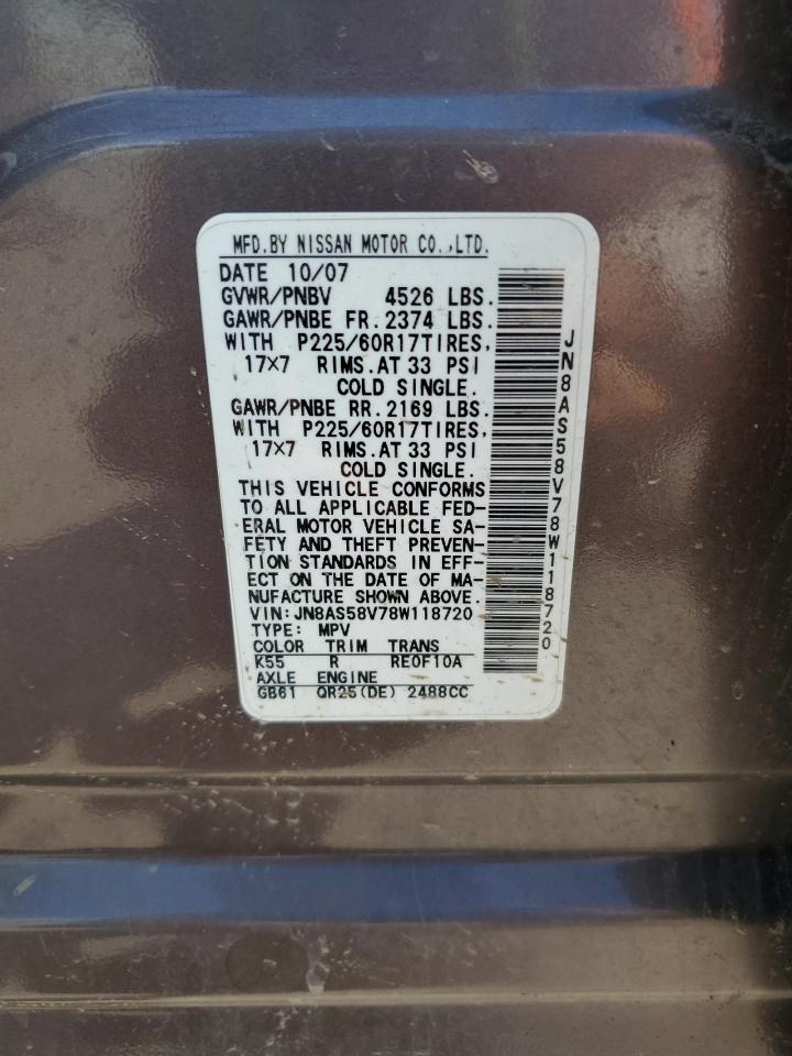 JN8AS58V78W118720 2008 Nissan Rogue S