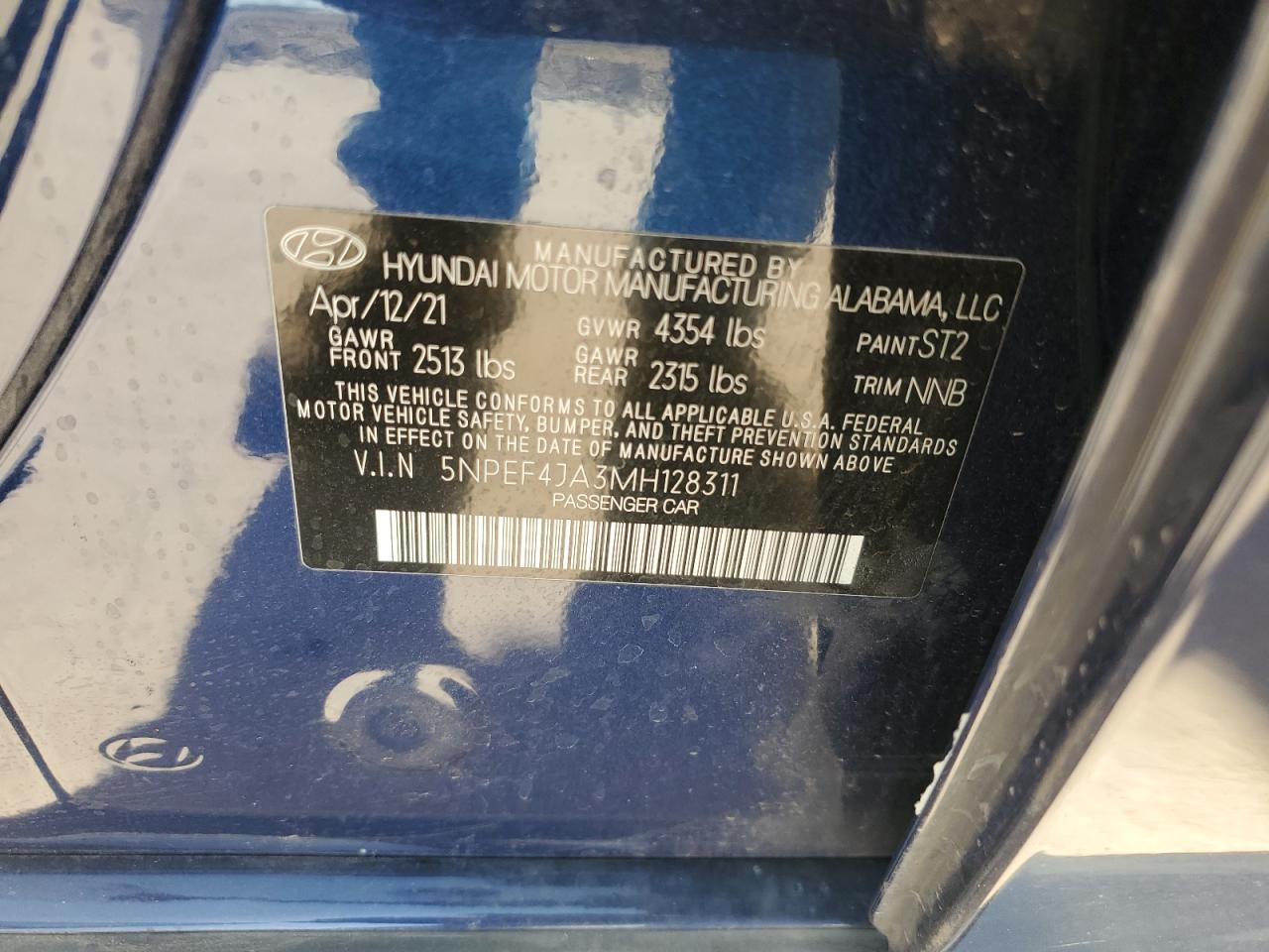 5NPEF4JA3MH128311 2021 Hyundai Sonata Sel