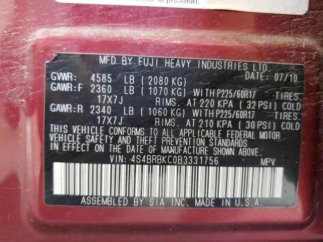 2011 Subaru Outback 2.5I Limited VIN: 4S4BRBKC0B3331756 Lot: 59127714