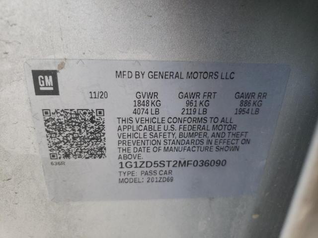 2021 Chevrolet Malibu Lt VIN: 1G1ZD5ST2MF036090 Lot: 58939884