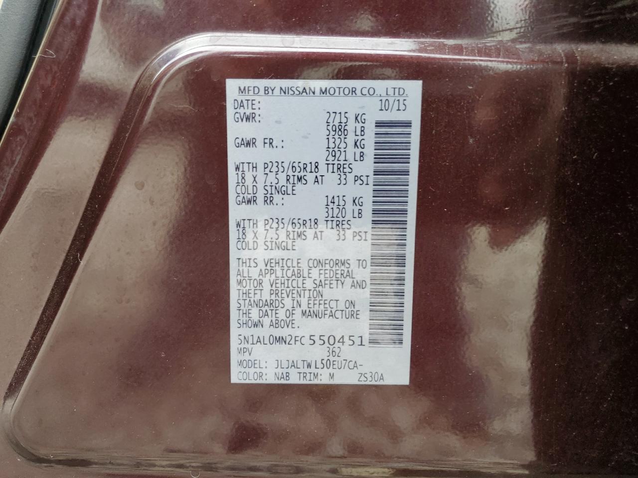 5N1AL0MN2FC550451 2015 Infiniti Qx60