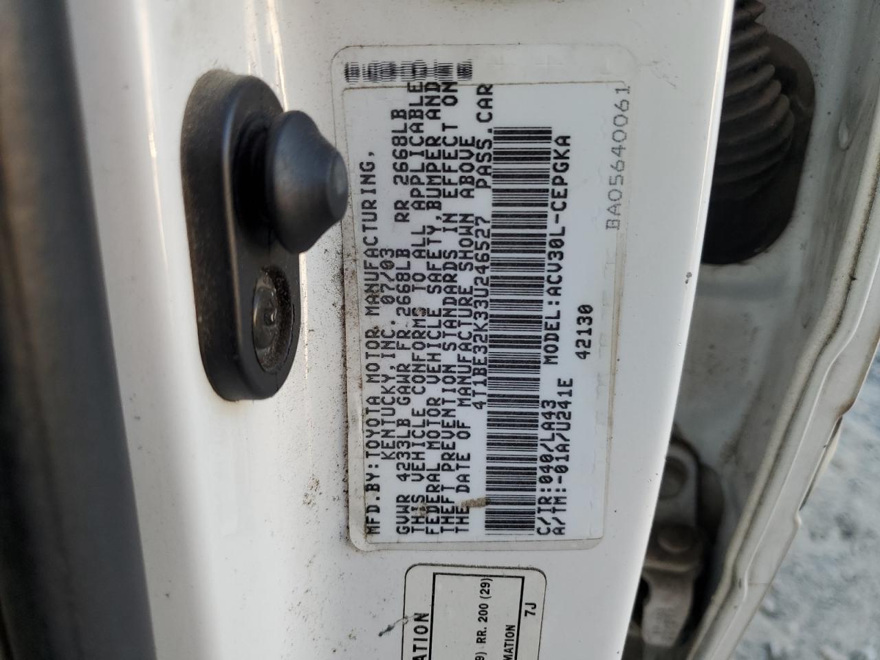 4T1BE32K33U246527 2003 Toyota Camry Le