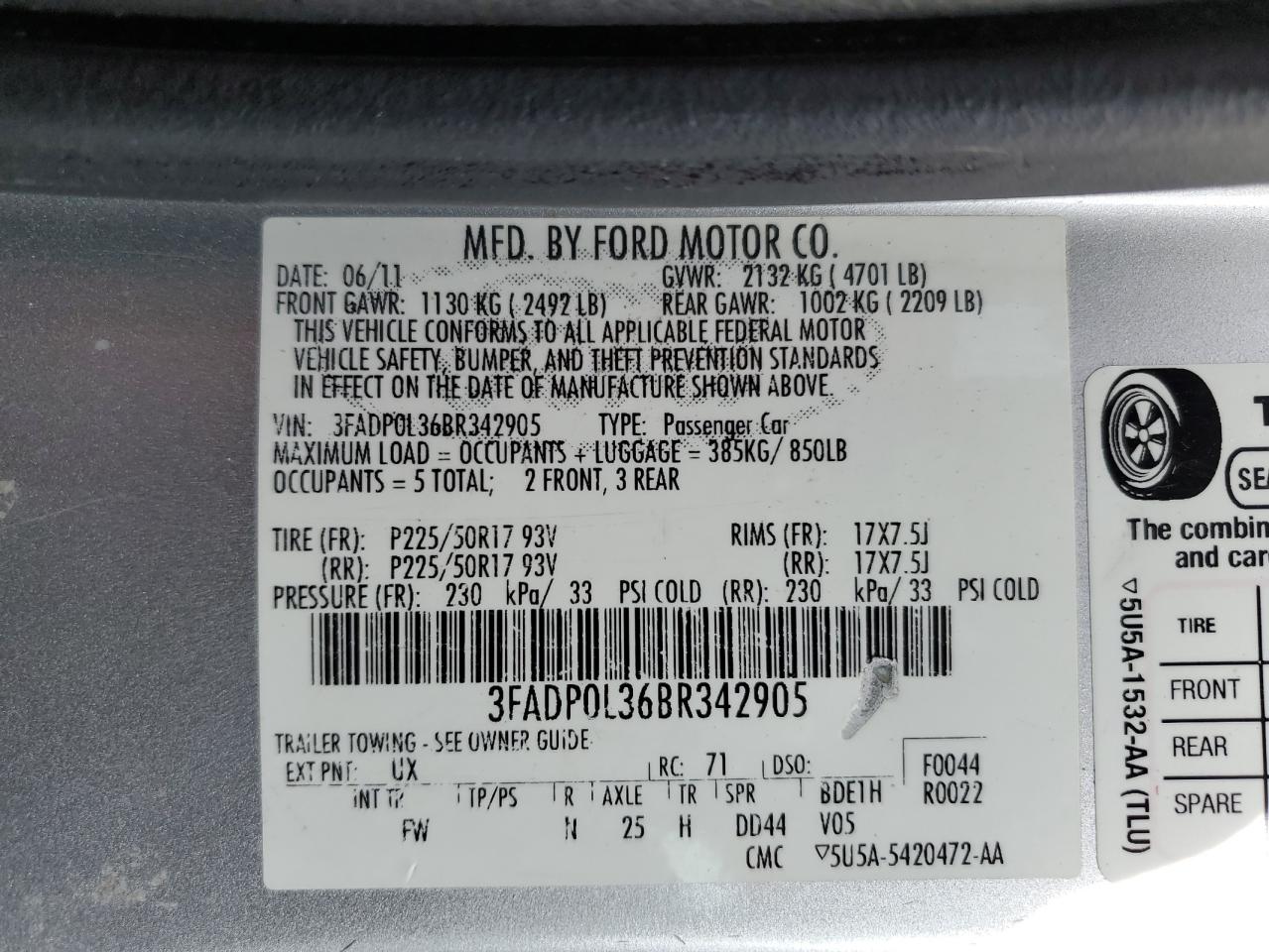 3FADP0L36BR342905 2011 Ford Fusion Hybrid