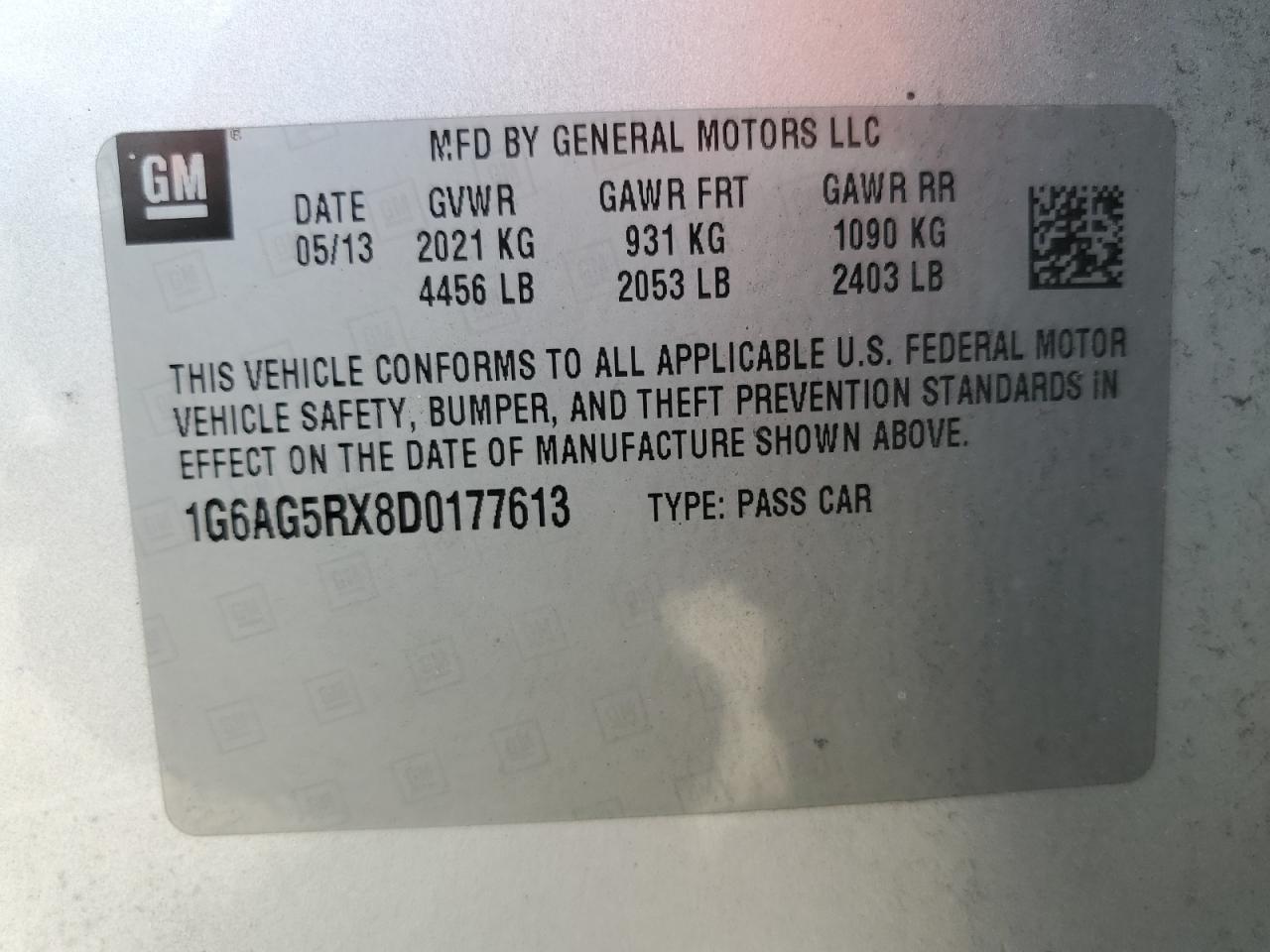 1G6AG5RX8D0177613 2013 Cadillac Ats