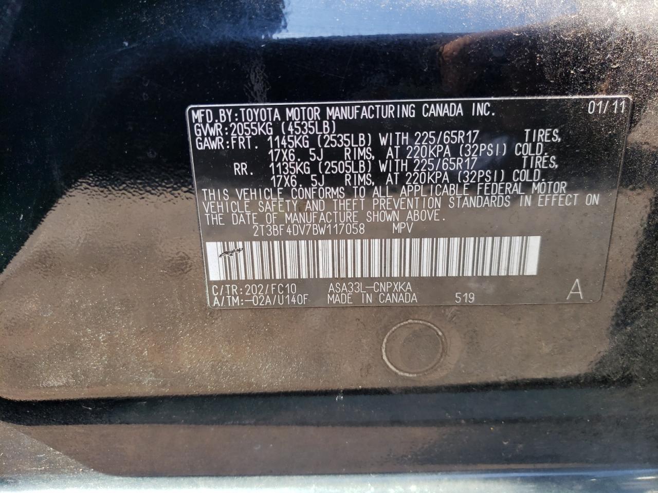 2T3BF4DV7BW117058 2011 Toyota Rav4