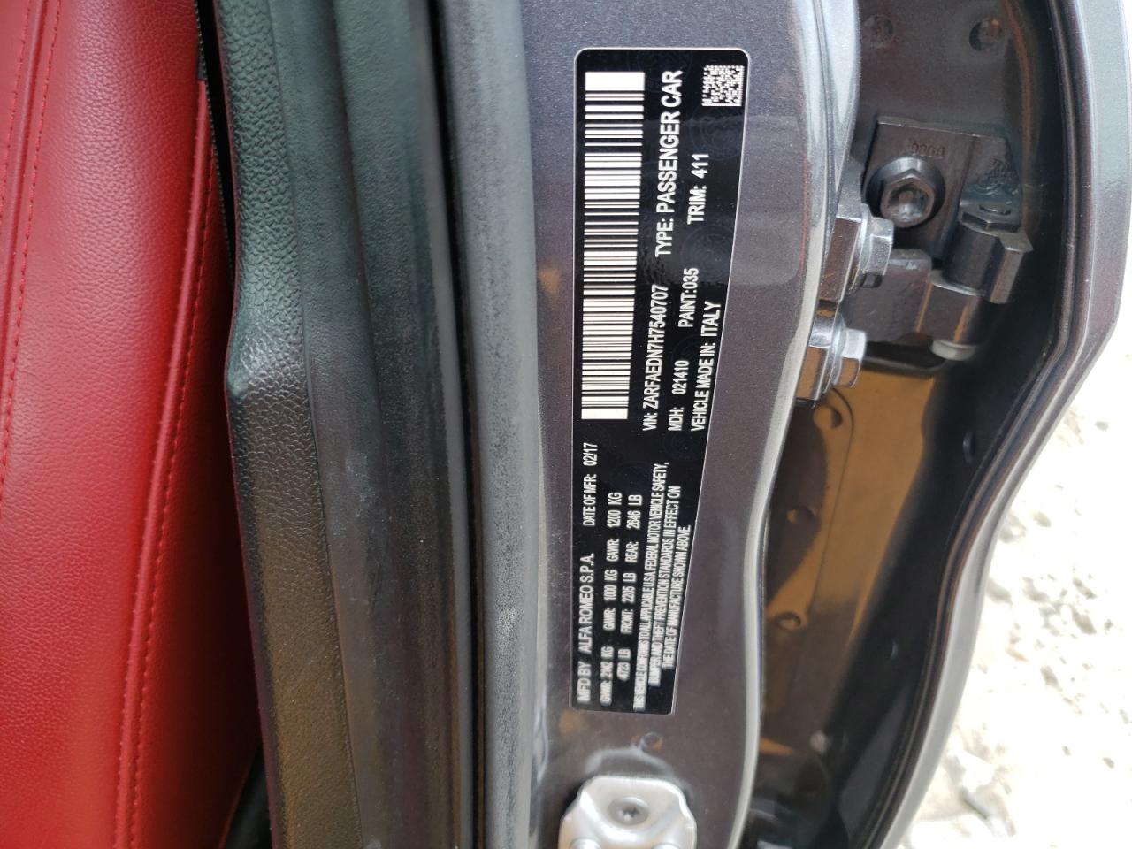 ZARFAEDN7H7540707 2017 Alfa Romeo Giulia Q4