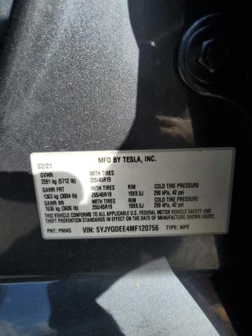 2021 Tesla Model Y VIN: 5YJYGDEE4MF120756 Lot: 59546304