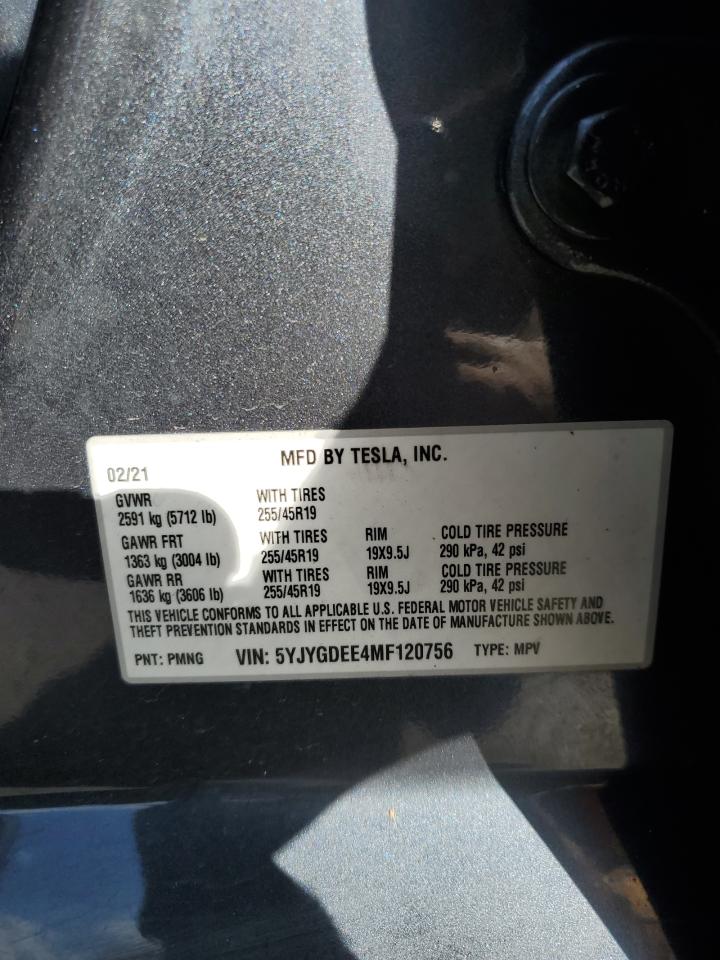 5YJYGDEE4MF120756 2021 Tesla Model Y