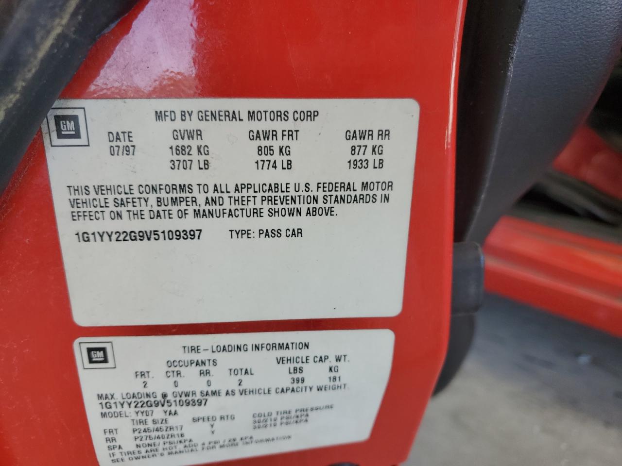 1G1YY22G9V5109397 1997 Chevrolet Corvette