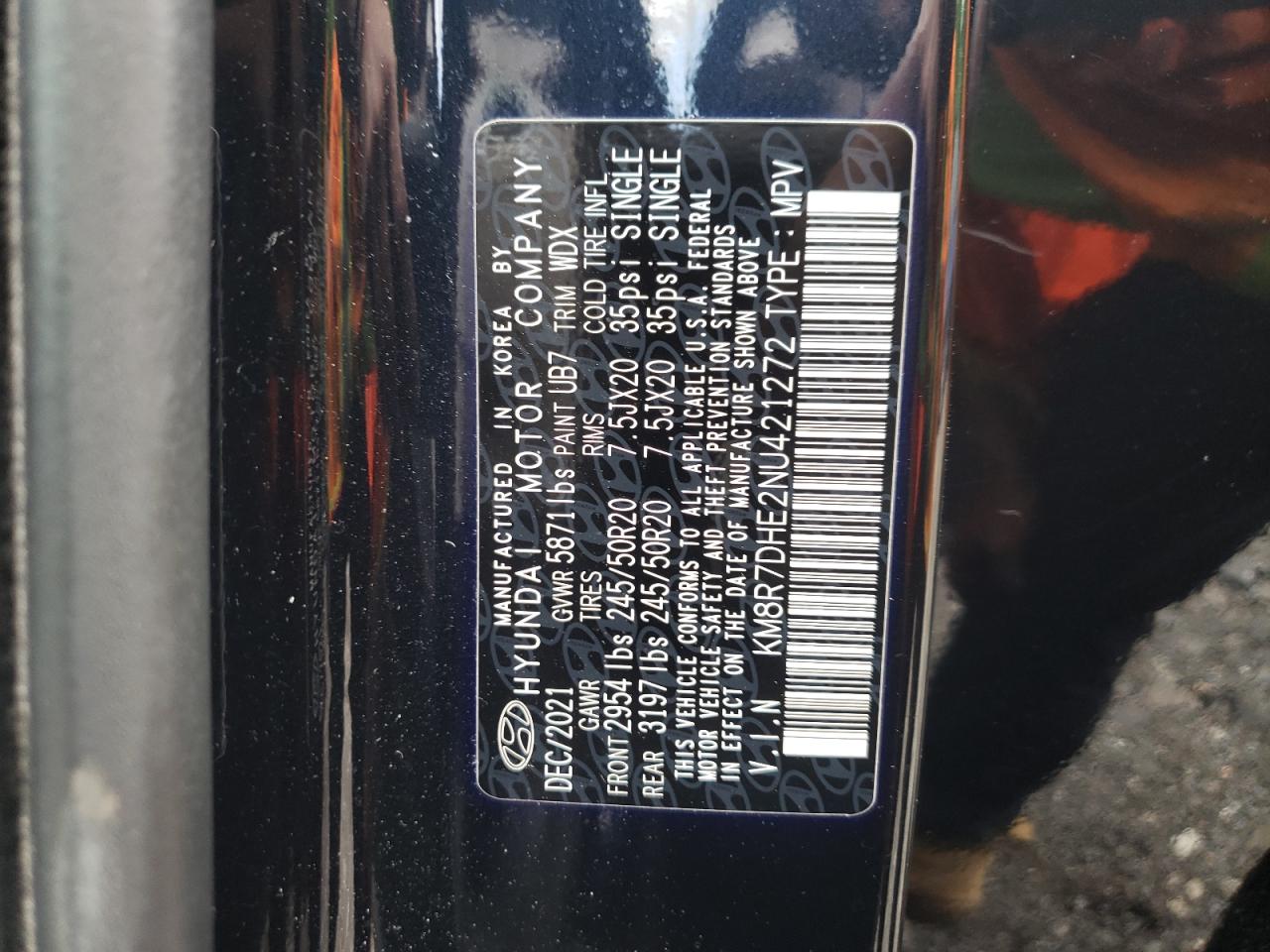 KM8R7DHE2NU421272 2022 Hyundai Palisade Calligraphy