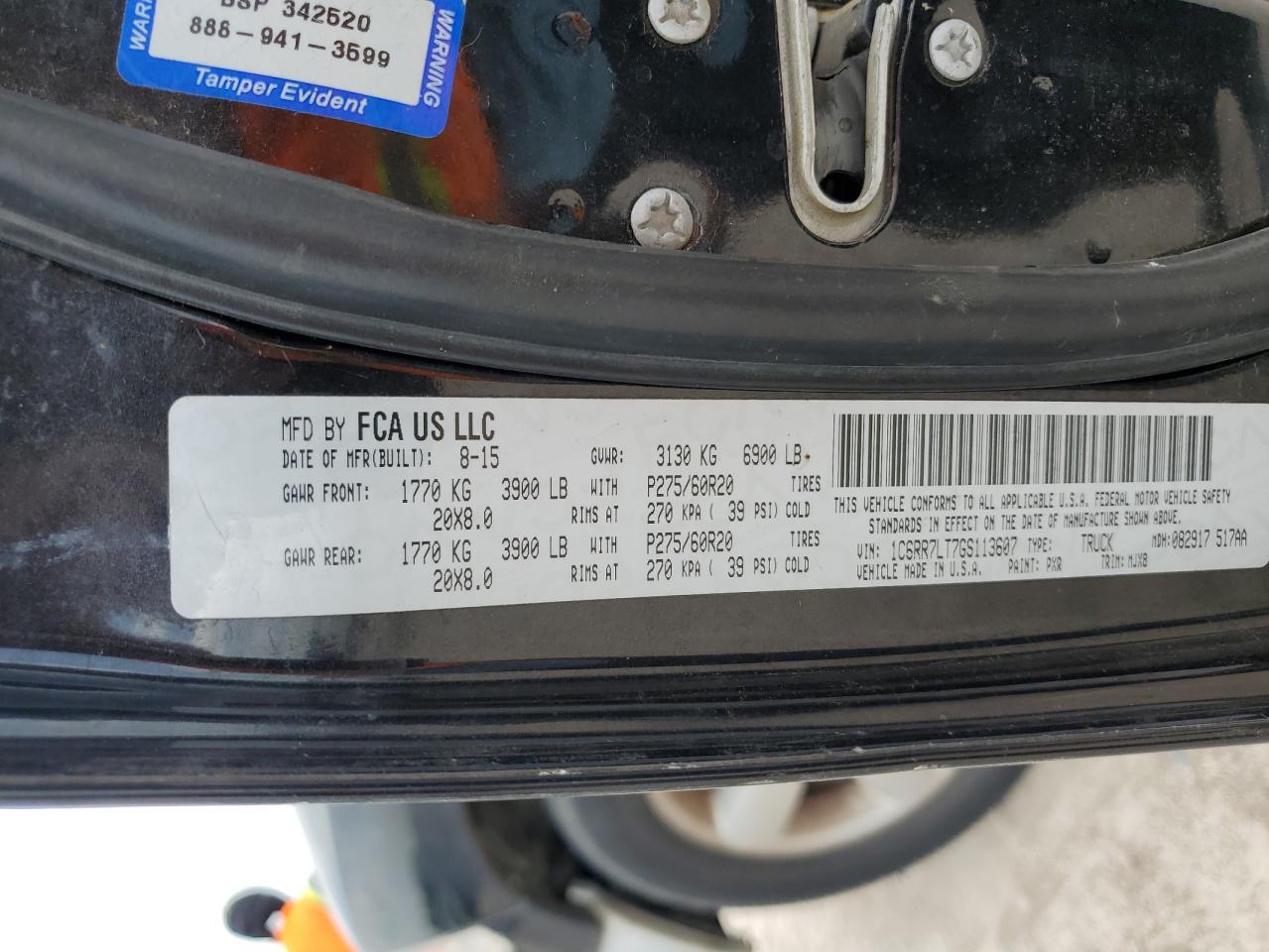 1C6RR7LT7GS113607 2016 Ram 1500 Slt