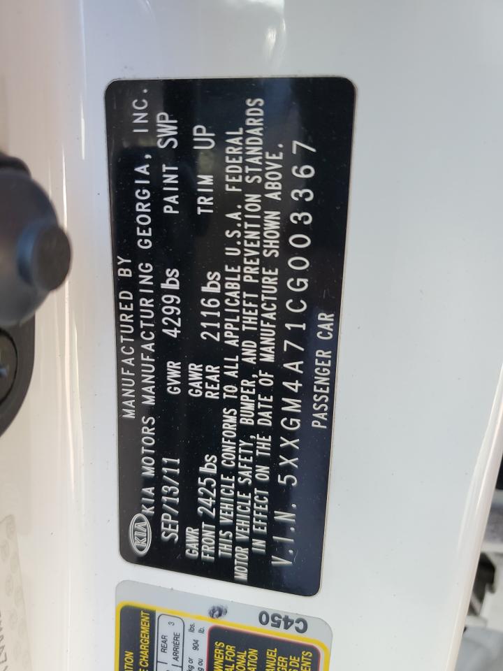 5XXGM4A71CG003367 2012 Kia Optima Lx