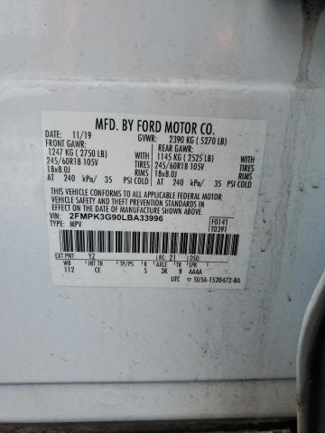 2020 Ford Edge Se VIN: 2FMPK3G90LBA33996 Lot: 58991044