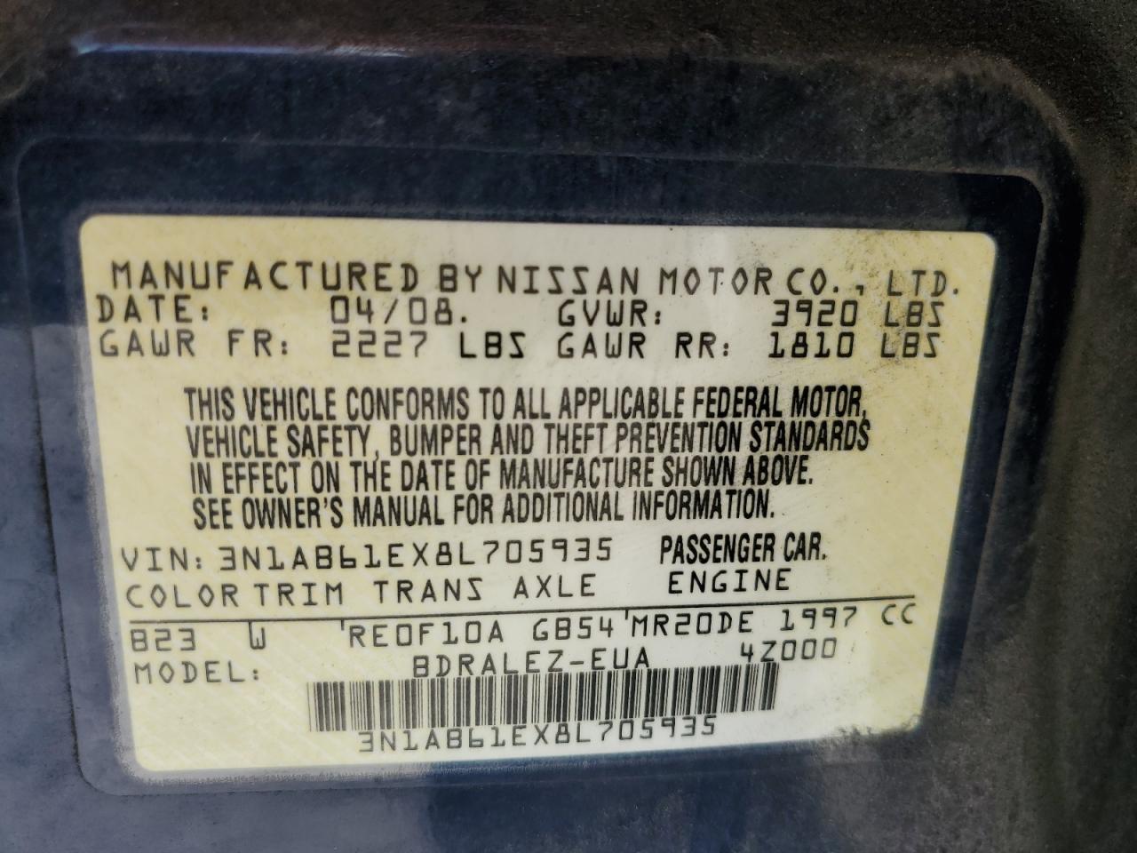 3N1AB61EX8L705935 2008 Nissan Sentra 2.0