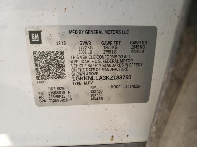 2019 GMC Acadia Sle VIN: 1GKKNLLA3KZ188760 Lot: 57958224