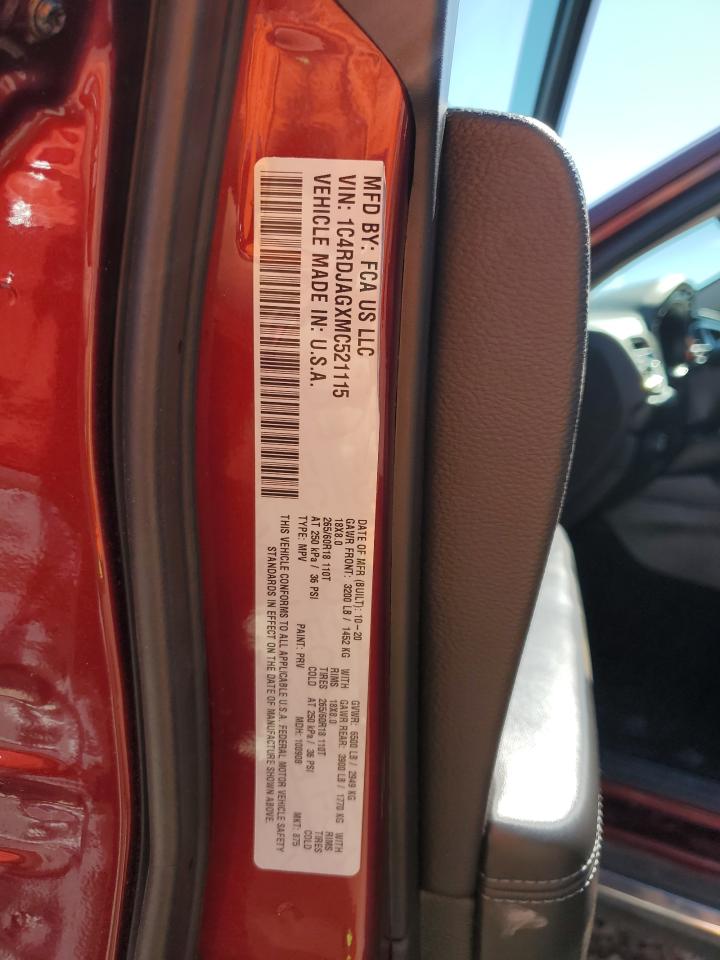 1C4RDJAGXMC521115 2021 Dodge Durango Sxt