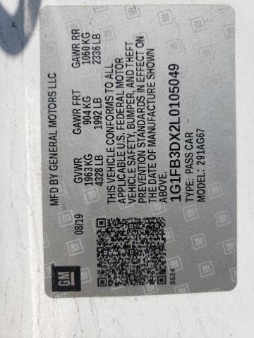 2020 Chevrolet Camaro Ls VIN: 1G1FB3DX2L0105049 Lot: 59500394