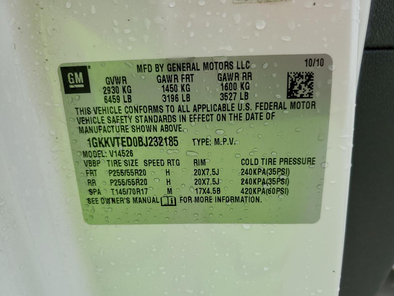 1GKKVTED0BJ232185 2011 GMC Acadia Denali