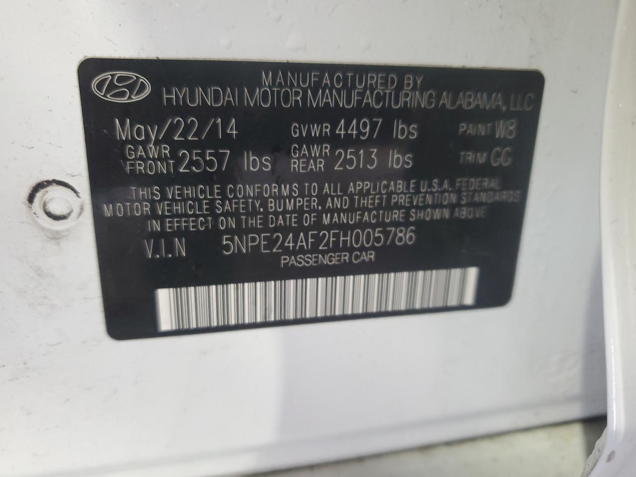 5NPE24AF2FH005786 2015 Hyundai Sonata Se