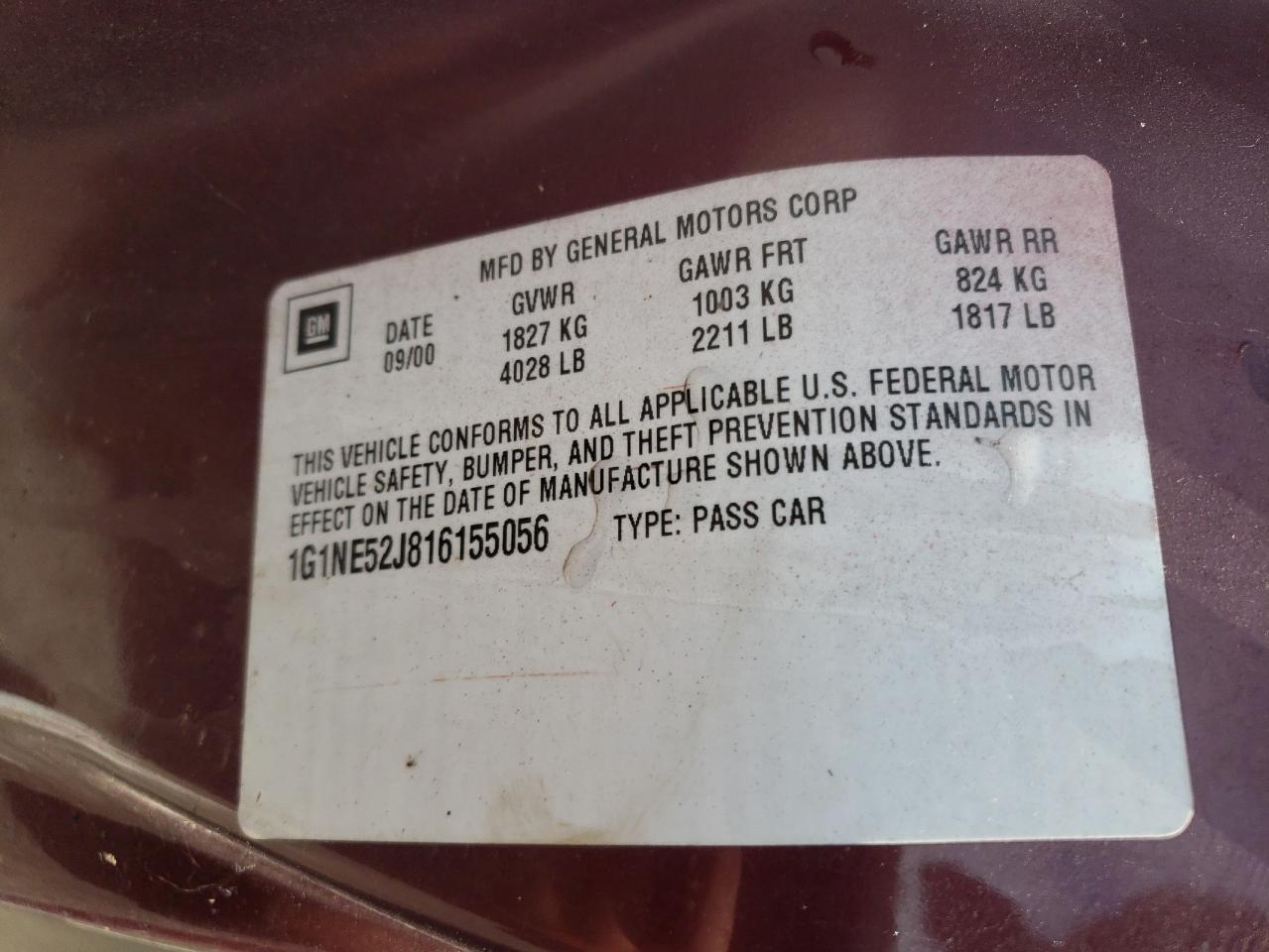 1G1NE52J816155056 2001 Chevrolet Malibu Ls