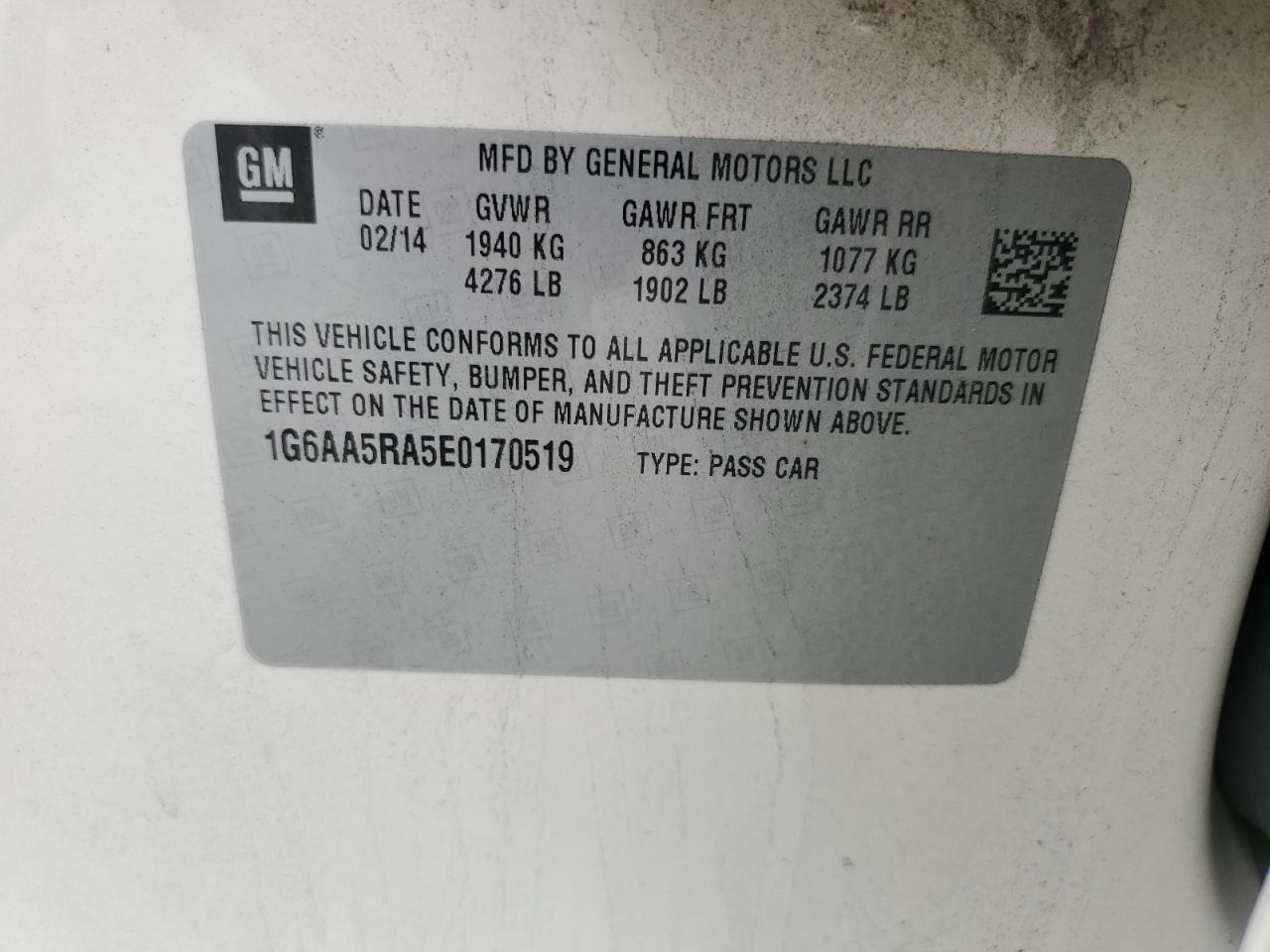 1G6AA5RA5E0170519 2014 Cadillac Ats