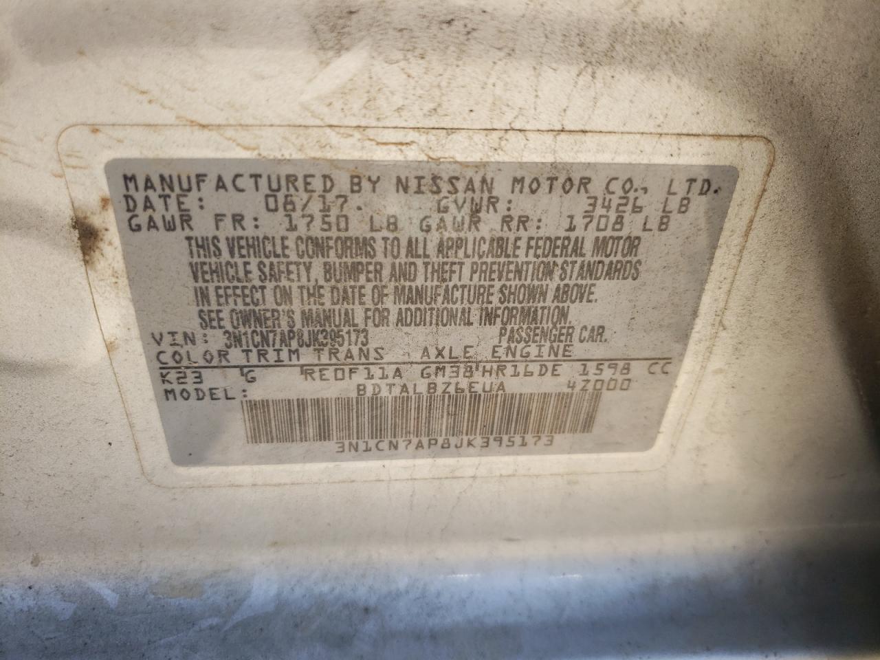 3N1CN7AP8JK395173 NISSAN VERSA 2018