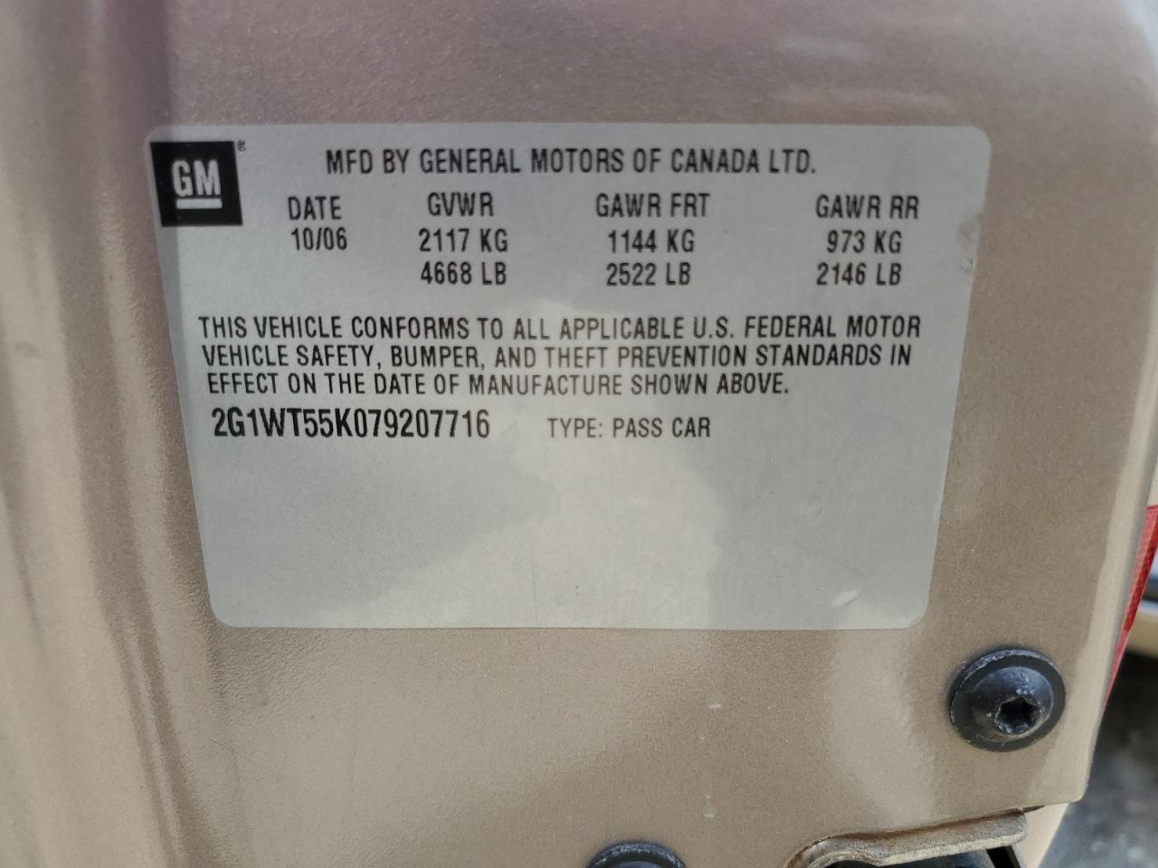 2G1WT55K079207716 2007 Chevrolet Impala Lt