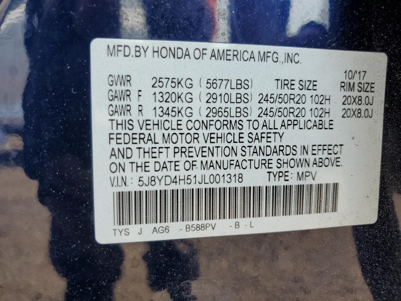5J8YD4H51JL001318 2018 Acura Mdx Technology