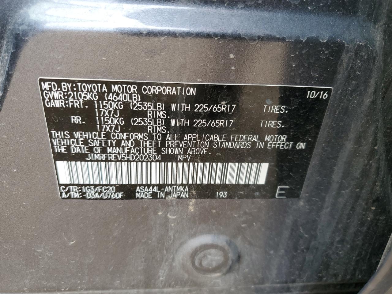 JTMRFREV5HD202304 2017 Toyota Rav4 Xle