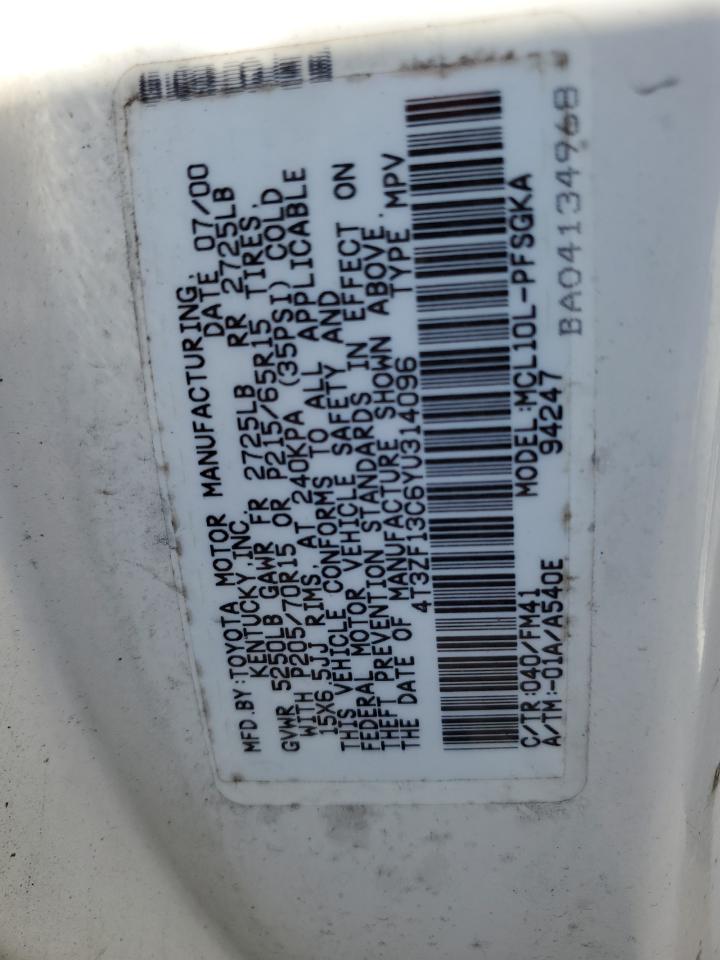 4T3ZF13C6YU314096 2000 Toyota Sienna Le