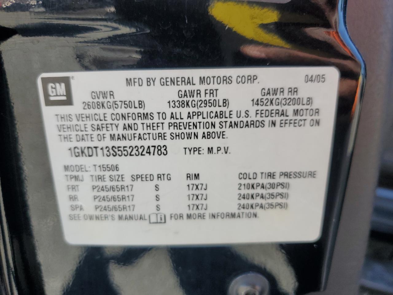 1GKDT13S552324783 2005 GMC Envoy