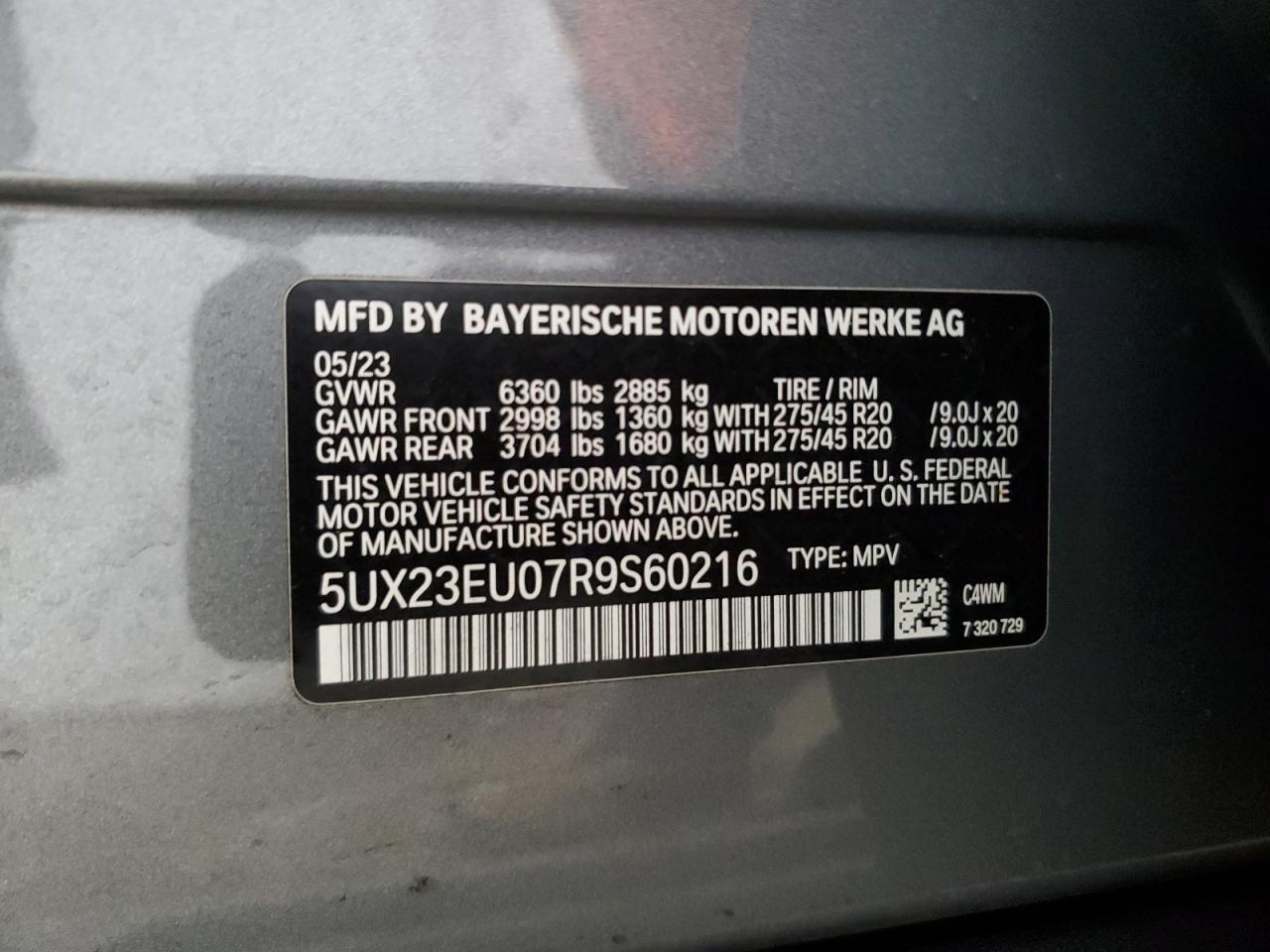 5UX23EU07R9S60216 2024 BMW X5 xDrive40I