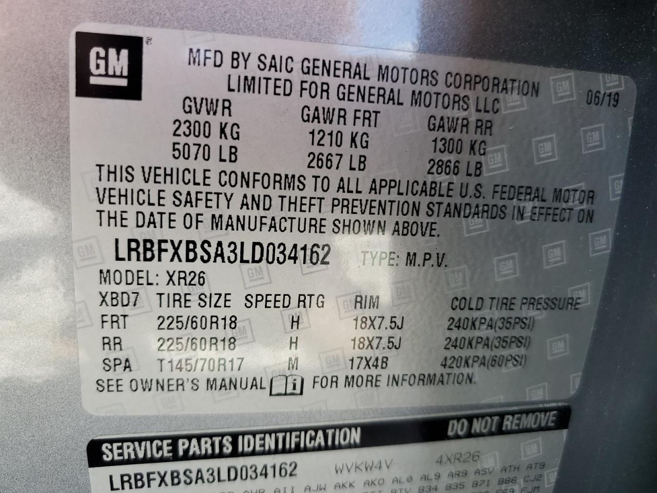 LRBFXBSA3LD034162 2020 Buick Envision Preferred