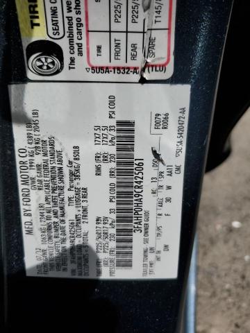 2012 Ford Fusion Se VIN: 3FAHP0HA9CR425061 Lot: 59144654