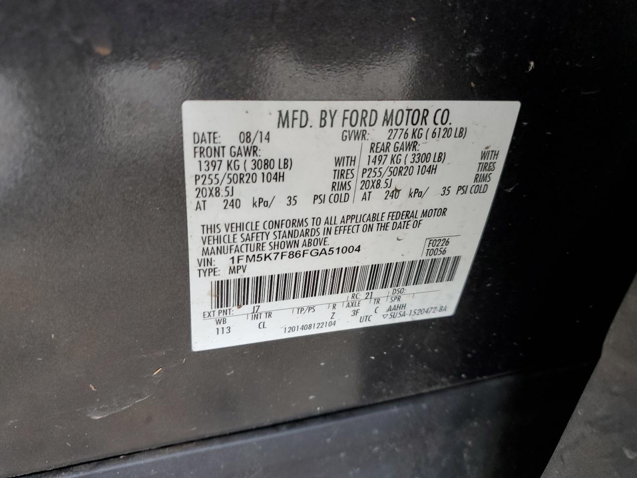 1FM5K7F86FGA51004 2015 Ford Explorer Limited