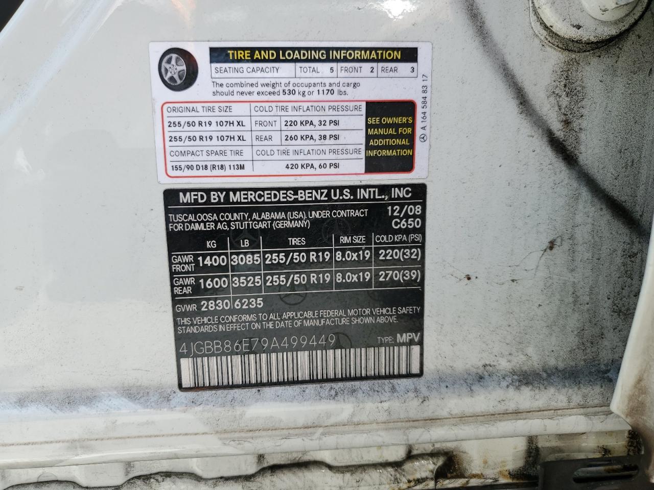 4JGBB86E79A499449 2009 Mercedes-Benz Ml 350