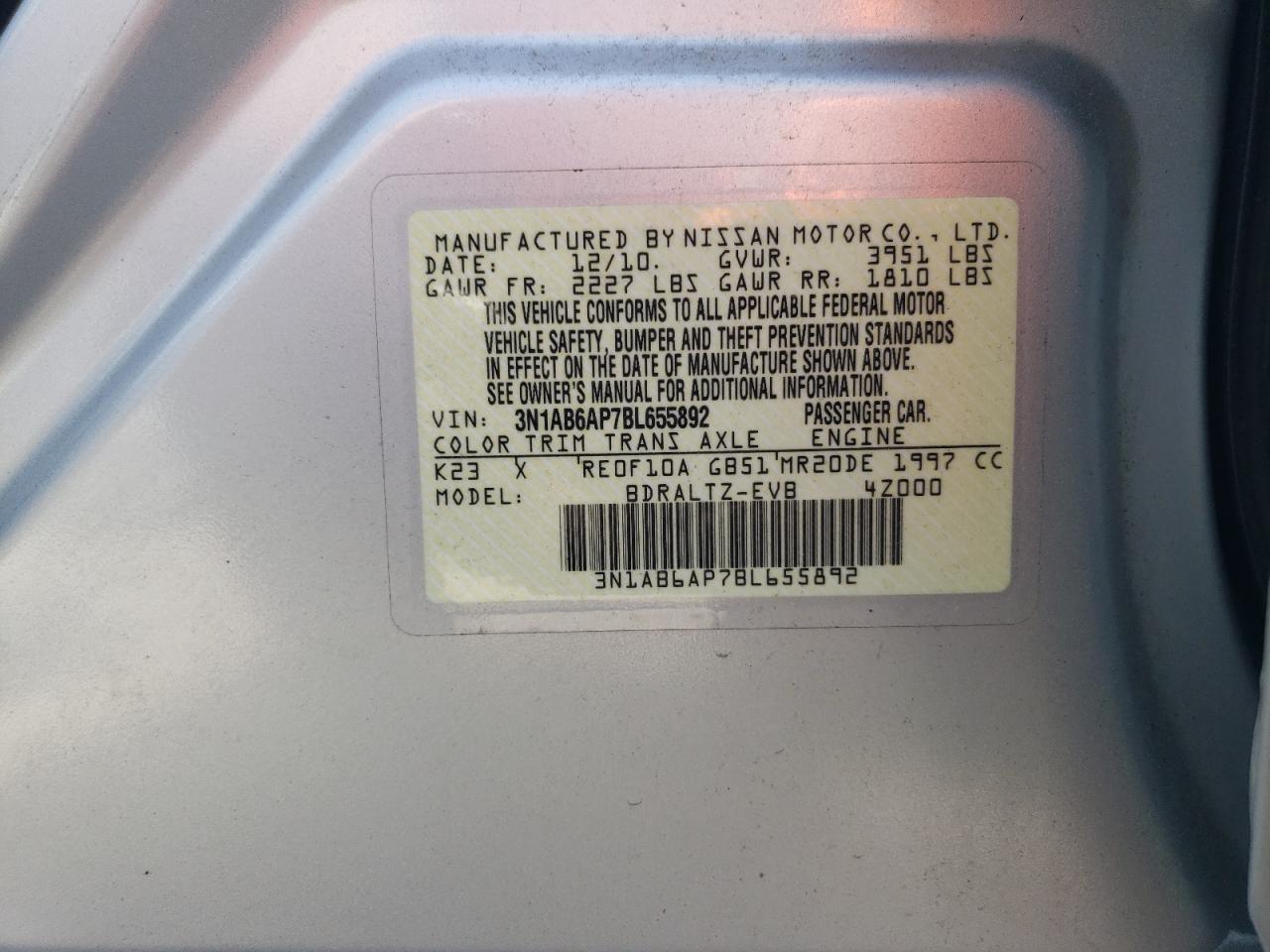 3N1AB6AP7BL655892 2011 Nissan Sentra 2.0