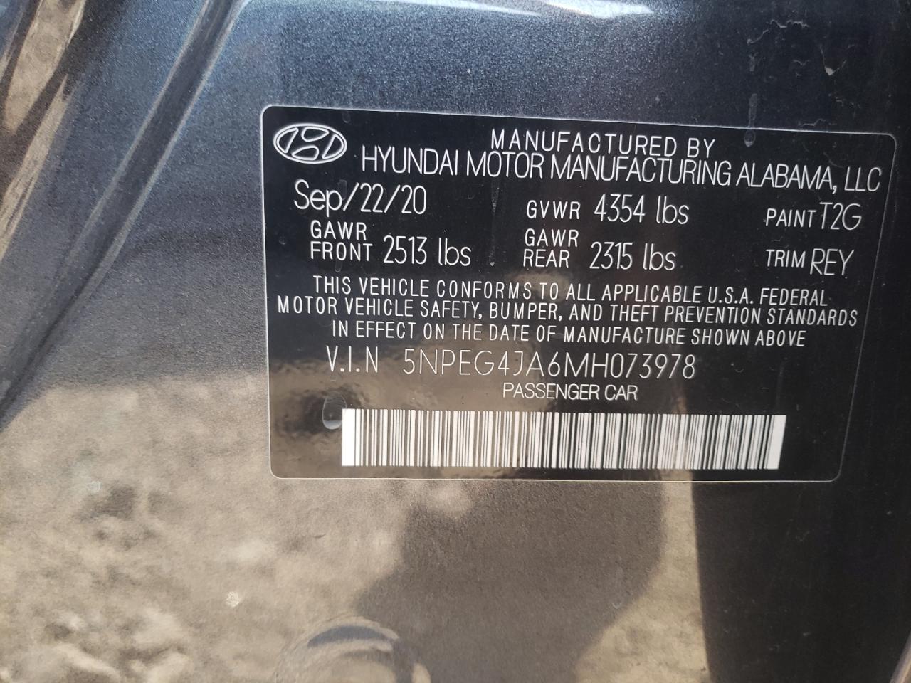 5NPEG4JA6MH073978 2021 Hyundai Sonata Se