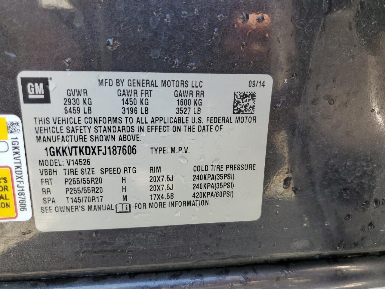 1GKKVTKDXFJ187606 2015 GMC Acadia Denali