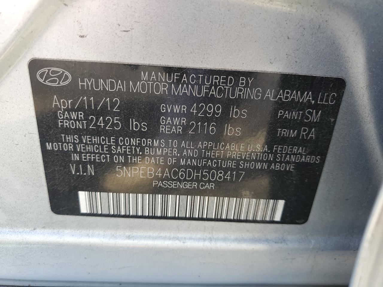 5NPEB4AC6DH508417 2013 Hyundai Sonata Gls
