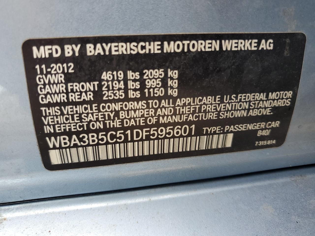 2013 BMW 328 Xi Sulev vin: WBA3B5C51DF595601