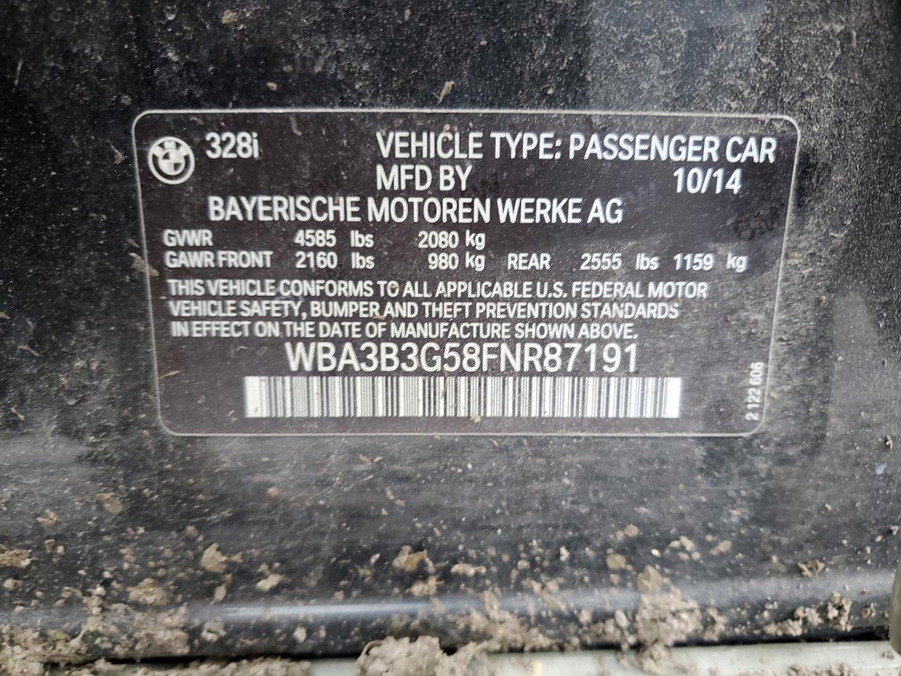 WBA3B3G58FNR87191 2015 BMW 328 Xi