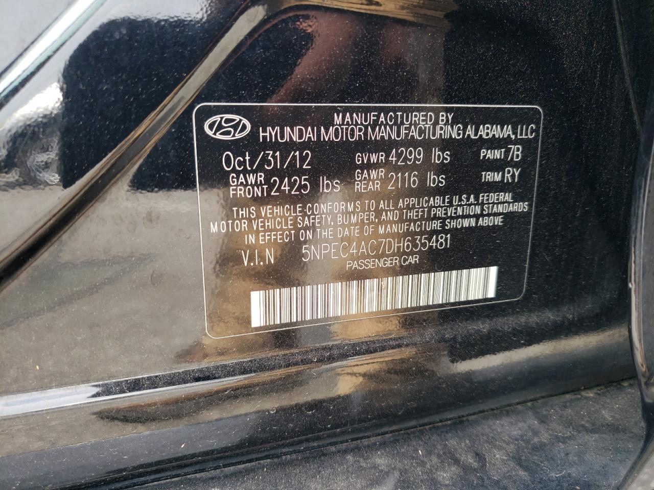 5NPEC4AC7DH635481 2013 Hyundai Sonata Se