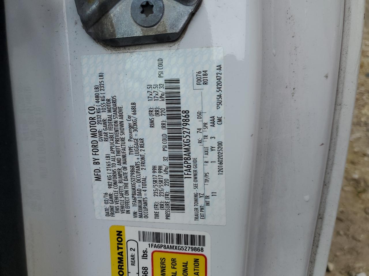 1FA6P8AMXG5279868 2016 Ford Mustang