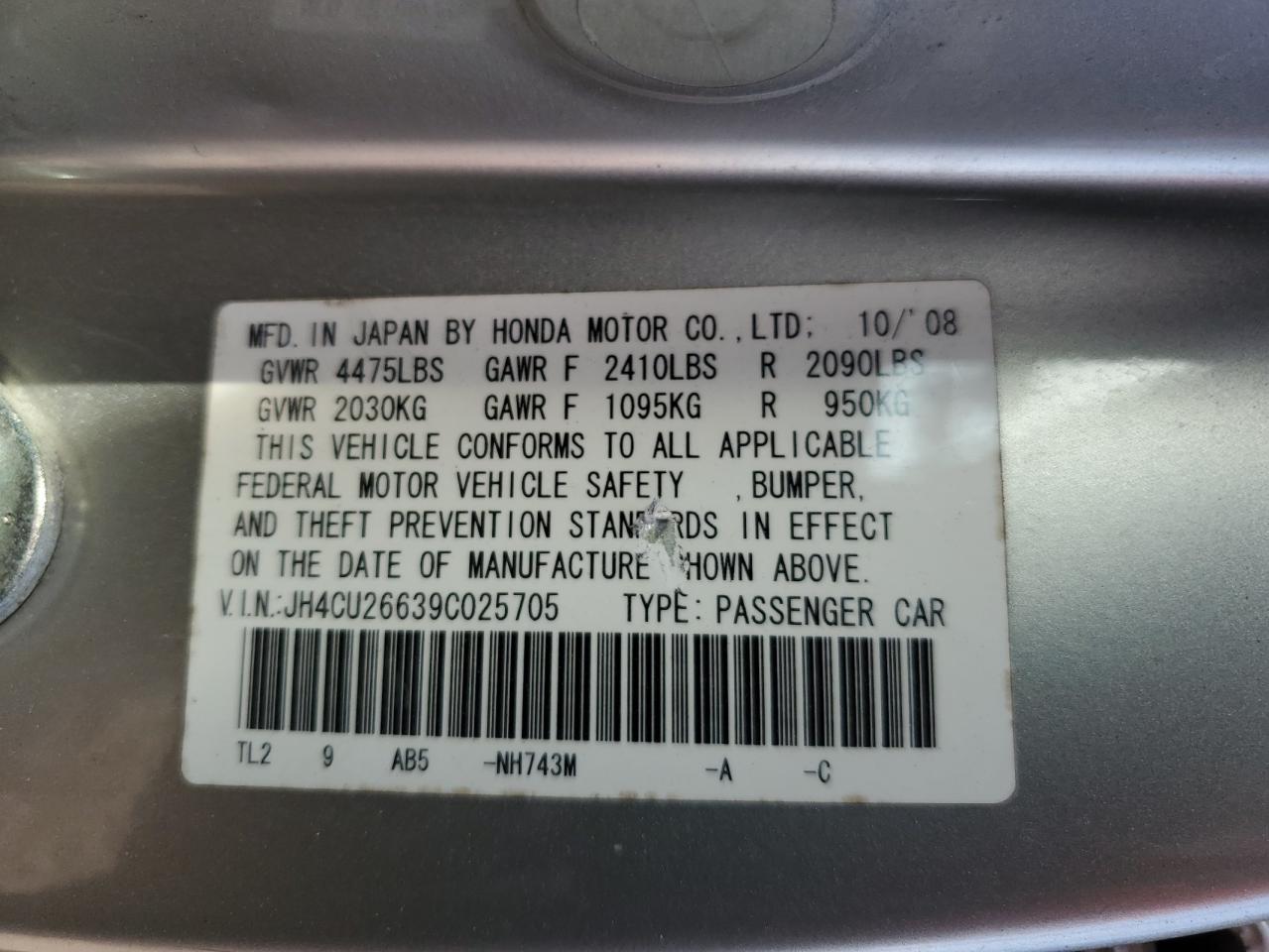 JH4CU26639C025705 2009 Acura Tsx