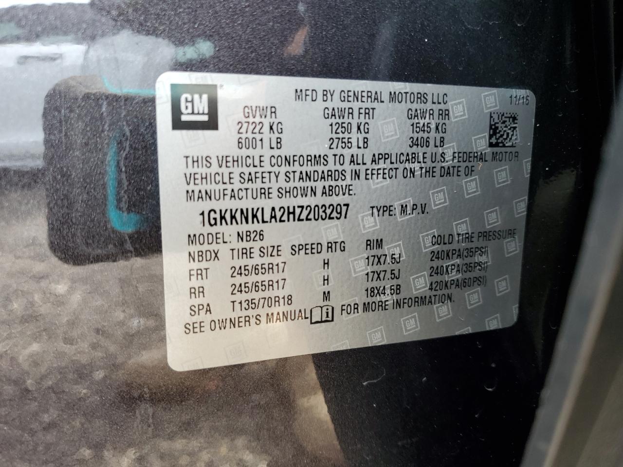 1GKKNKLA2HZ203297 2017 GMC Acadia Sle